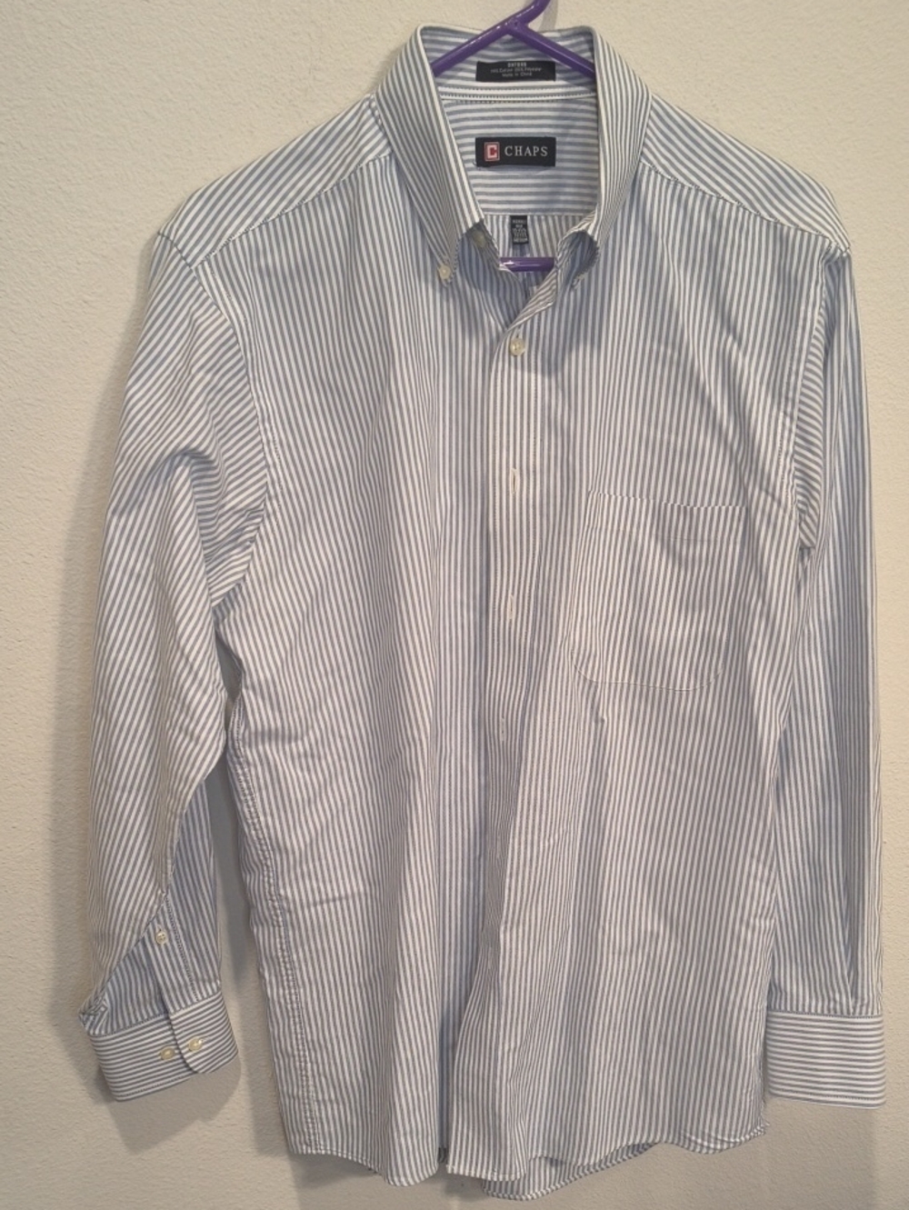 Chaps Blue and White Striped Button-Down Dress Shirt 15 32-33